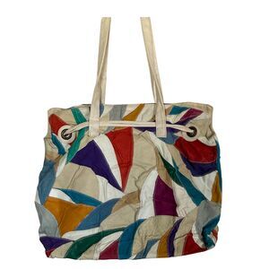 Vintage La Covina Patchwork Leather Tote Bag - Boho Colors